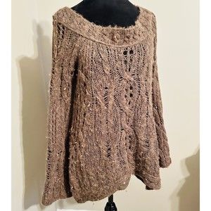 Free People Coco Brown Cable Knit Hi-Low Bell Sleeve Tunic Sweater Sz M